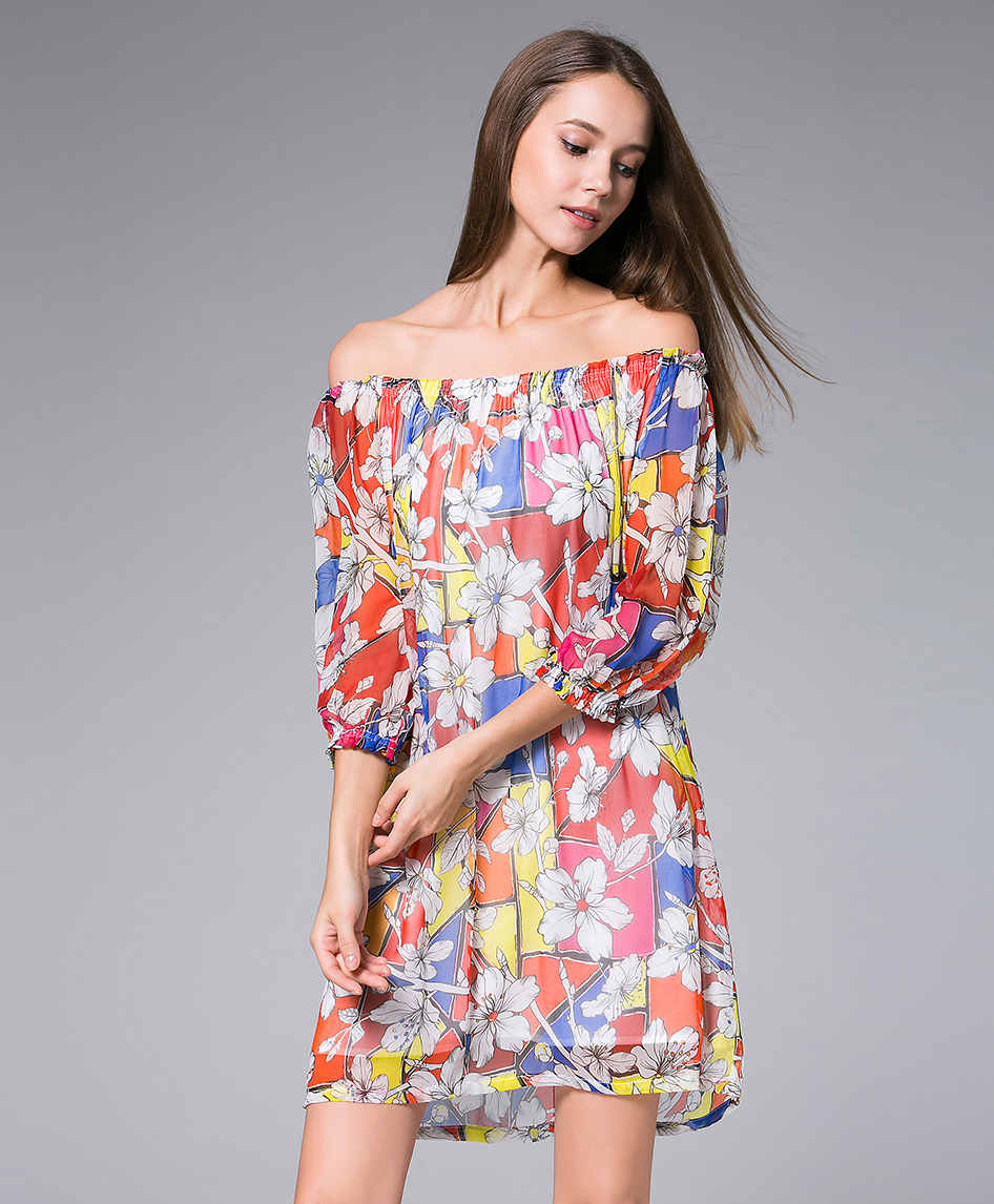 Dress - Flowers Printed silk georgette mini  dress